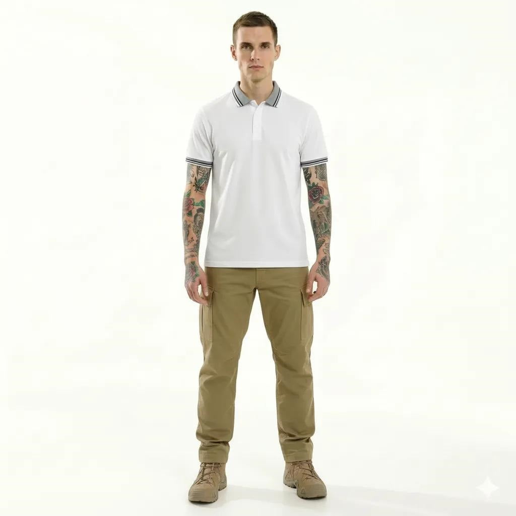 Men White Sold Polo Collar T-shirt