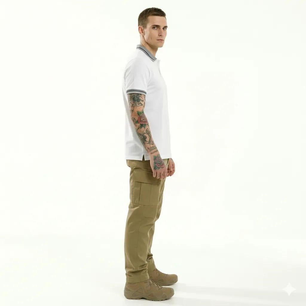 Men White Sold Polo Collar T-shirt