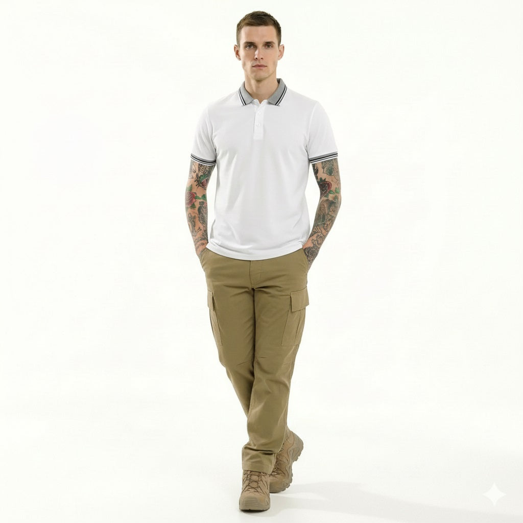 Men White Sold Polo Collar T-shirt