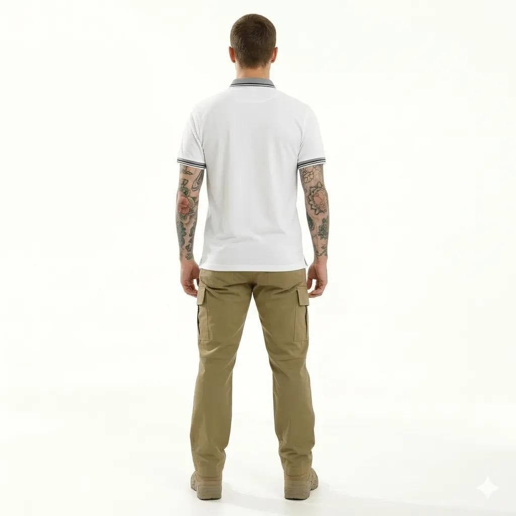Men White Sold Polo Collar T-shirt