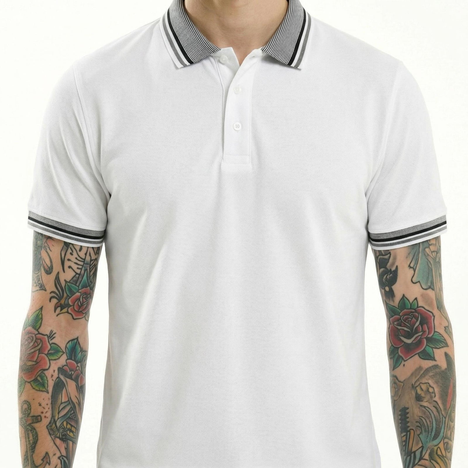 Men White Sold Polo Collar T-shirt
