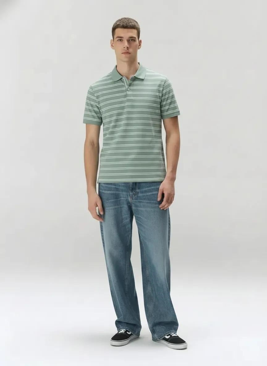Men Mist Striped Polo Collar T-shirt