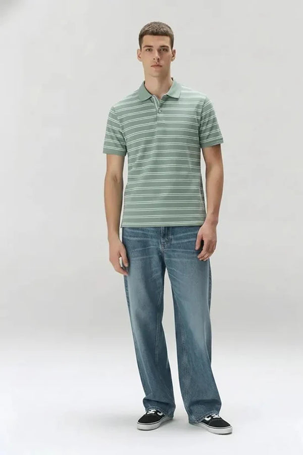 Men Striped Polo Collar T-shirt