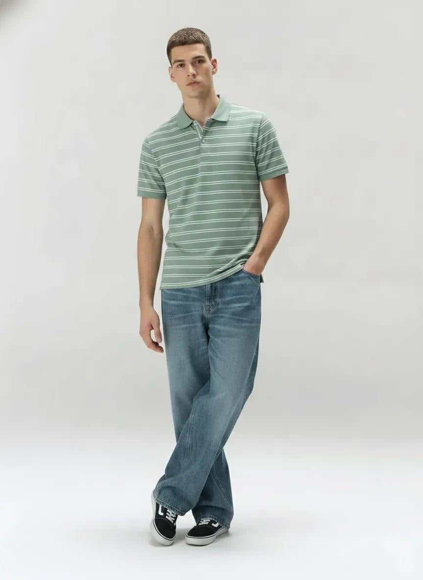 Men Mist Striped Polo Collar T-shirt