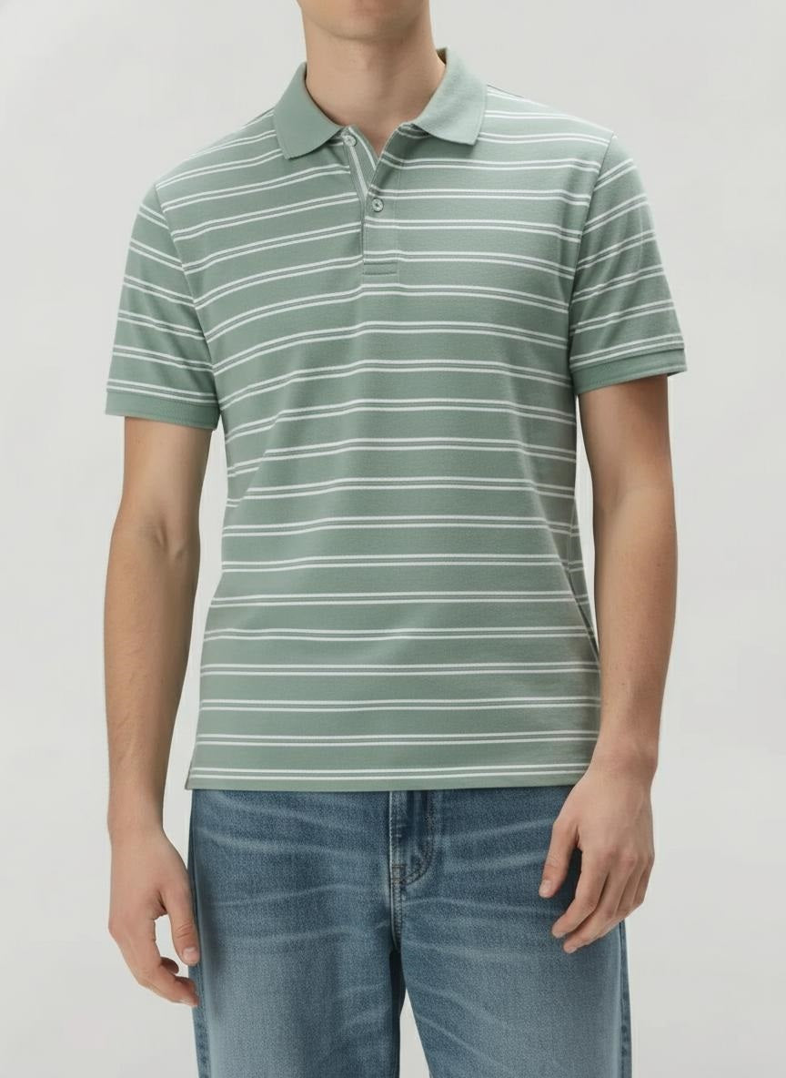 Men Mist Striped Polo Collar T-shirt