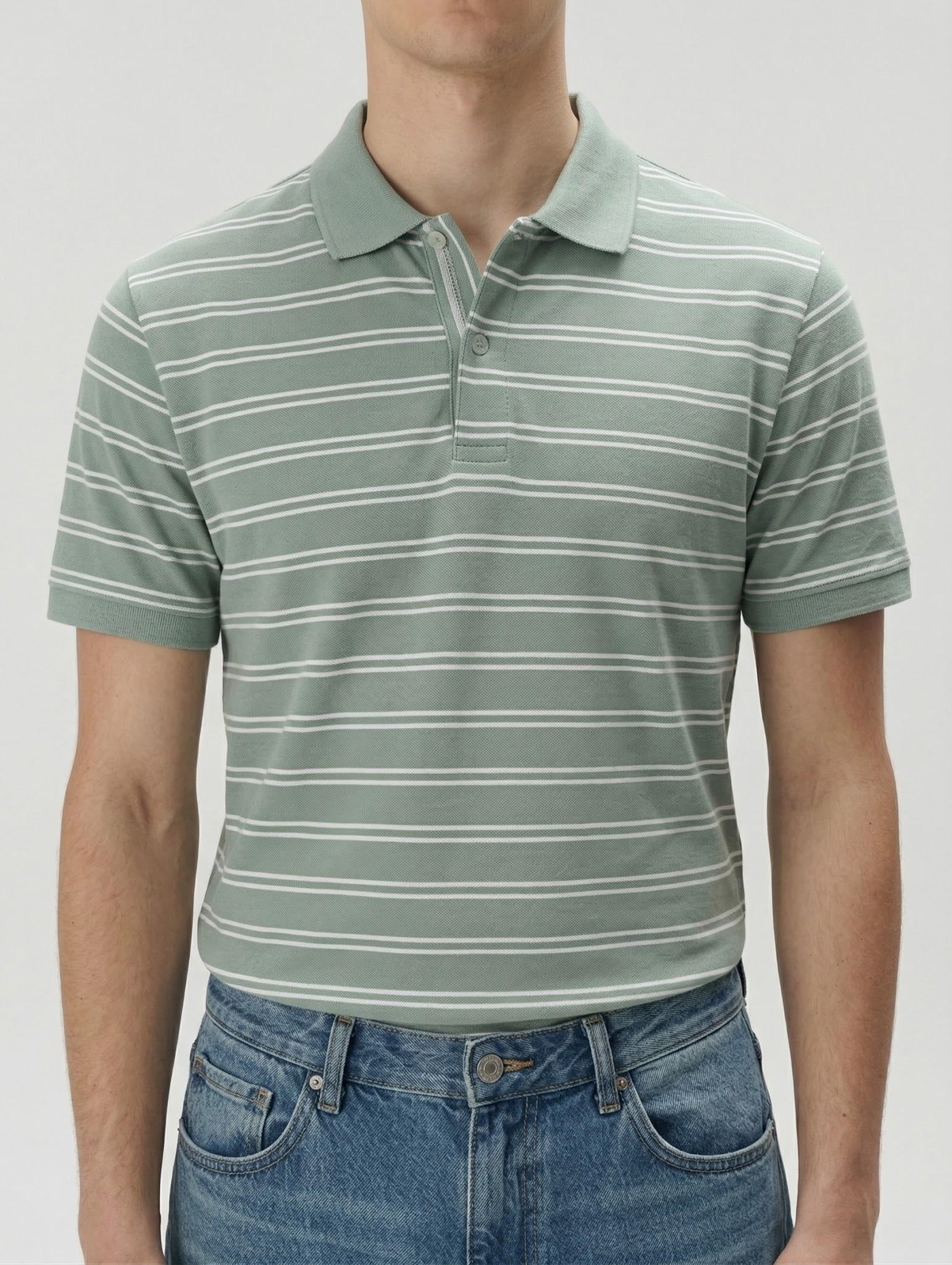 Men Mist Striped Polo Collar T-shirt