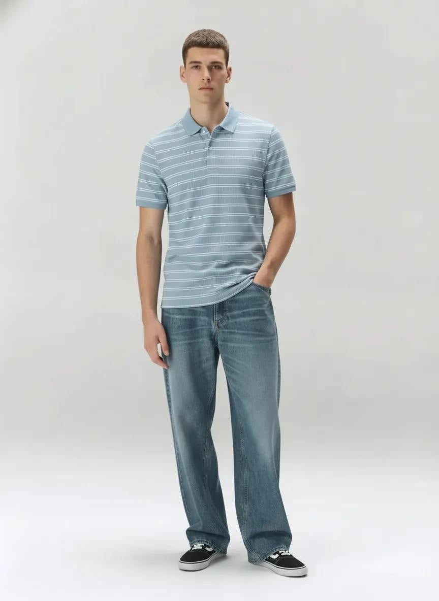 Men Striped Polo Collar T-shirt