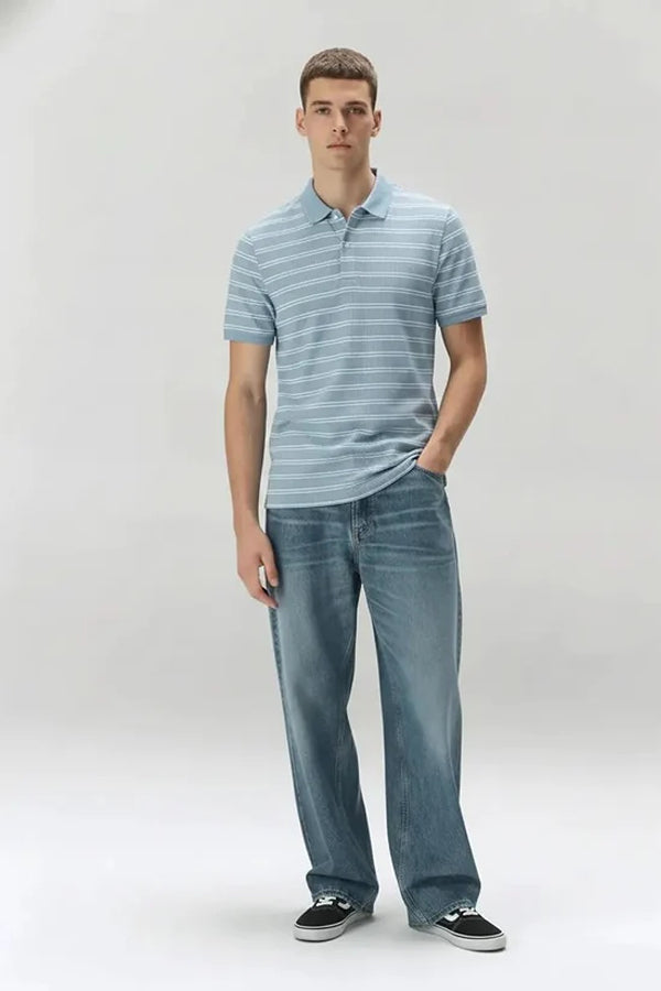 Men Striped Polo Collar T-shirt