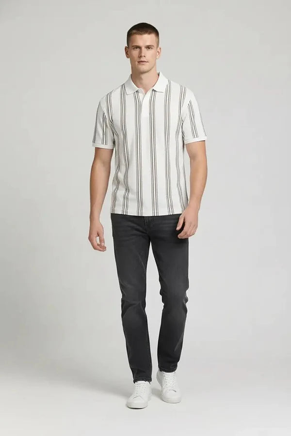 Octave Men Striped Polo Collar T-shirt