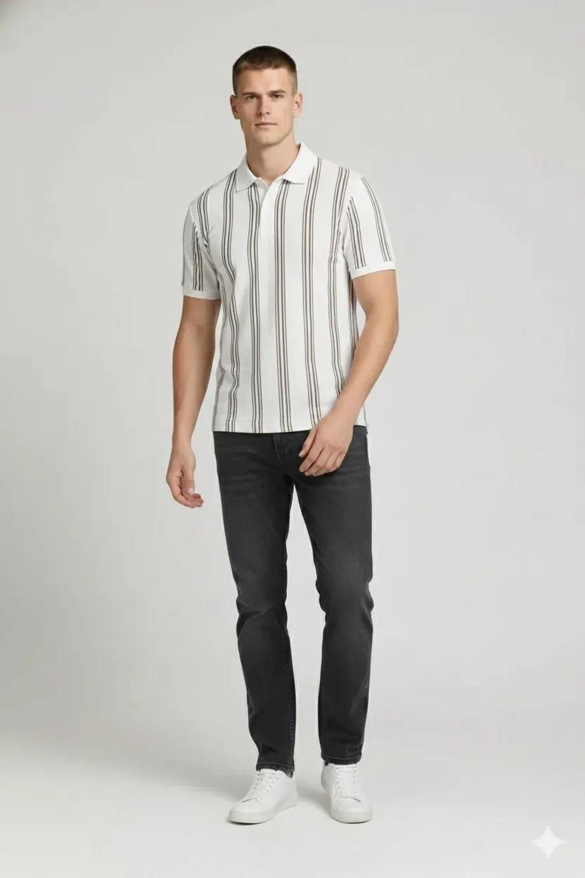Octave Men Safari Striped Polo Collar T-shirt