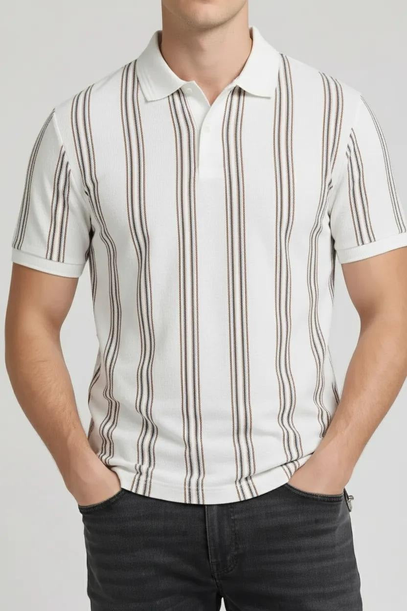 Octave Men Safari Striped Polo Collar T-shirt
