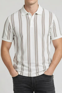 Octave Men Safari Striped Polo Collar T-shirt