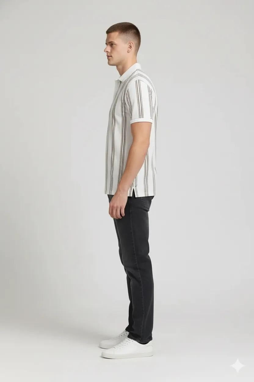 Octave Men Safari Striped Polo Collar T-shirt