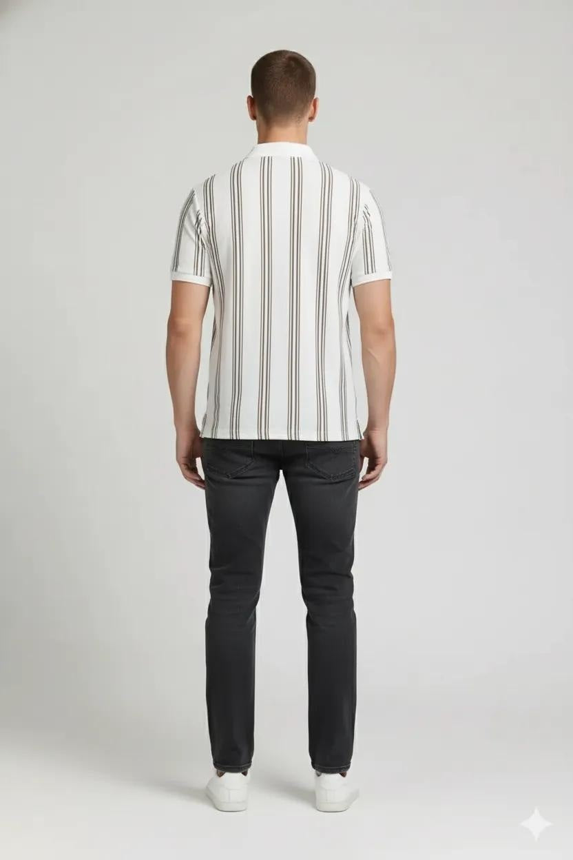 Octave Men Safari Striped Polo Collar T-shirt