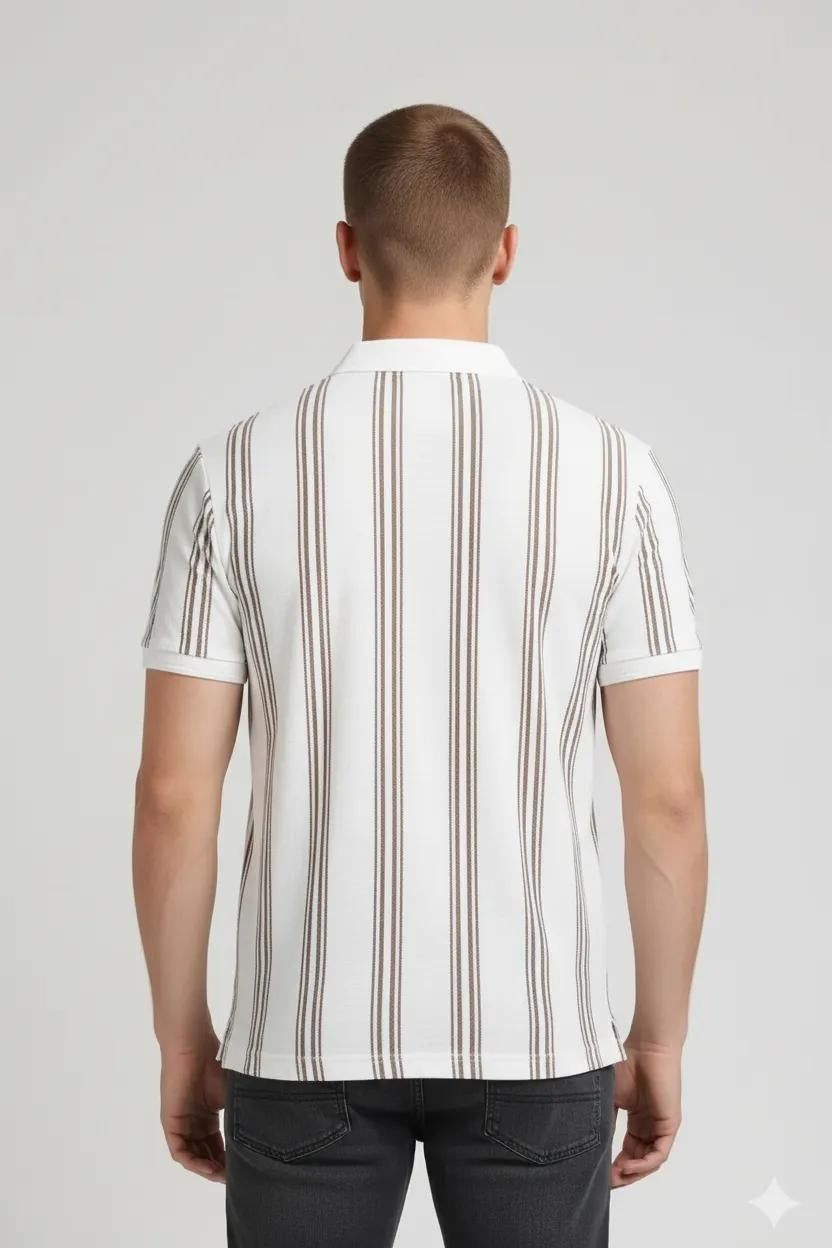 Octave Men Safari Striped Polo Collar T-shirt