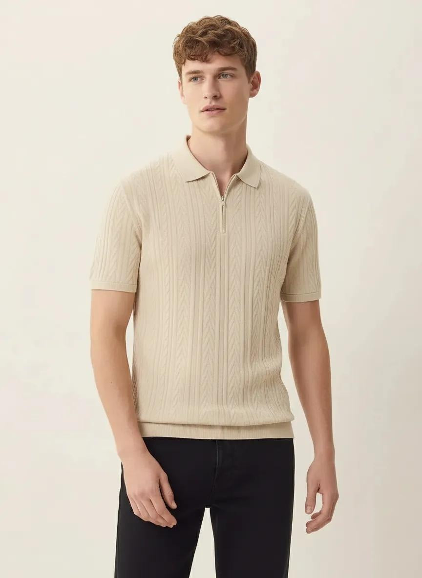 Men Mastic Polo Collar Self Design T-shirt