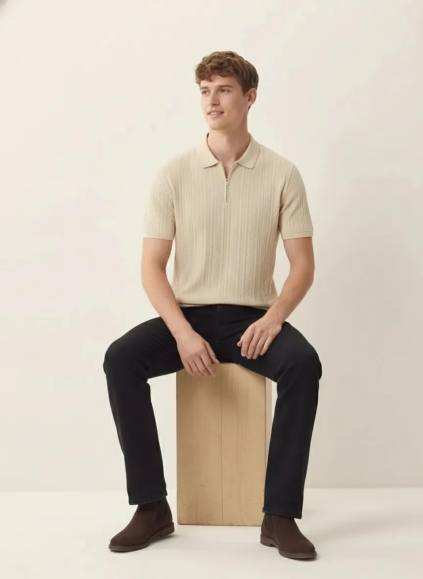 Men Mastic Polo Collar Self Design T-shirt