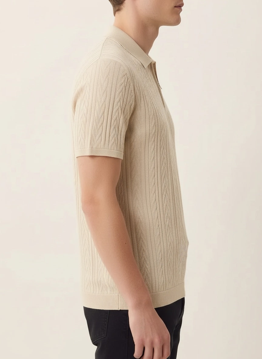 Men Mastic Polo Collar Self Design T-shirt