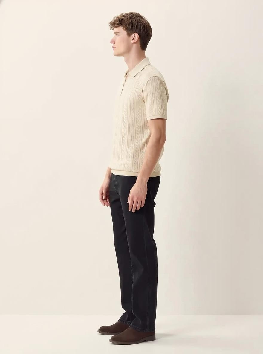 Men Mastic Polo Collar Self Design T-shirt