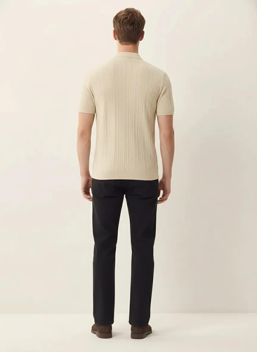 Men Mastic Polo Collar Self Design T-shirt