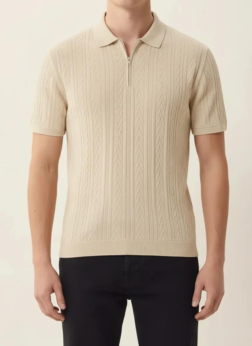 Men Mastic Polo Collar Self Design T-shirt