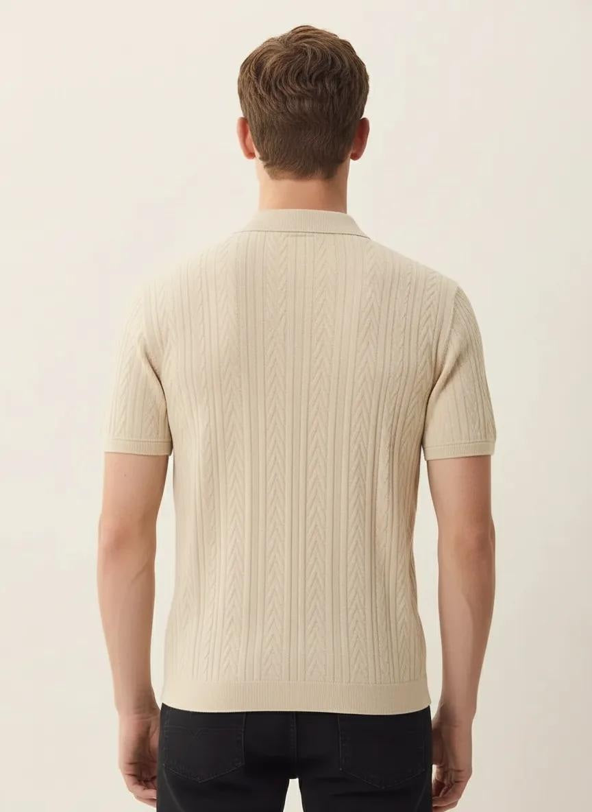 Men Mastic Polo Collar Self Design T-shirt