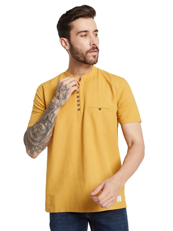 Octave Men Solid Mandarin Collar Pockets T-Shirt