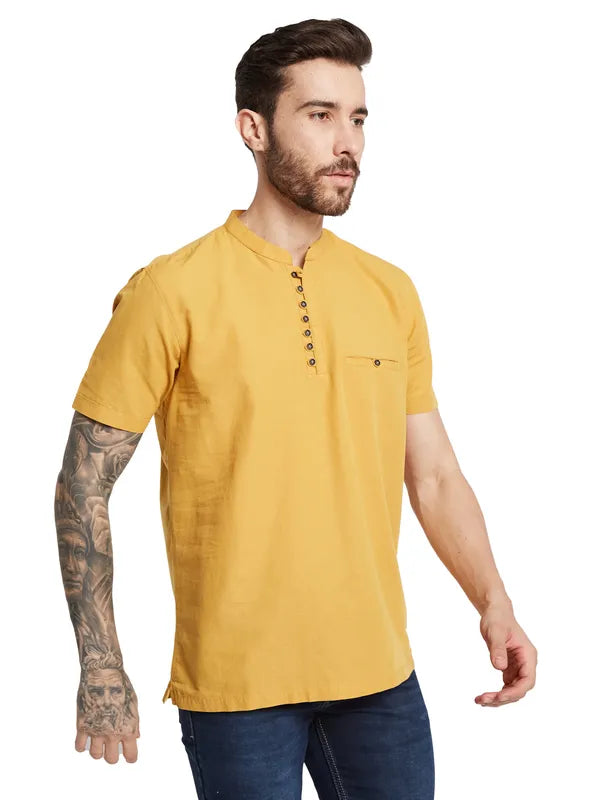 Octave Men Solid Mandarin Collar Pockets T-Shirt