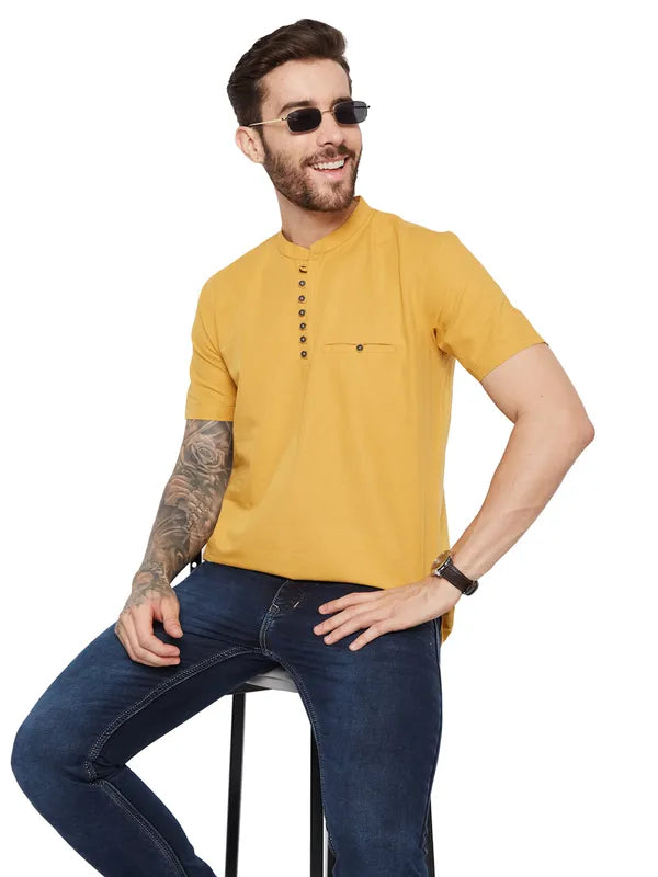 Octave Men Solid Mandarin Collar Pockets T-Shirt