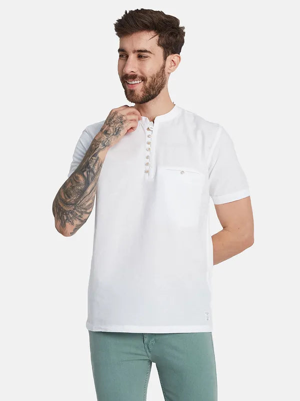 Octave Men Mandarin Collar Solid Pockets T-Shirt