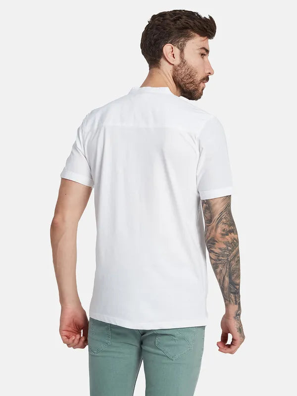 Octave Men Mandarin Collar Solid Pockets T-Shirt