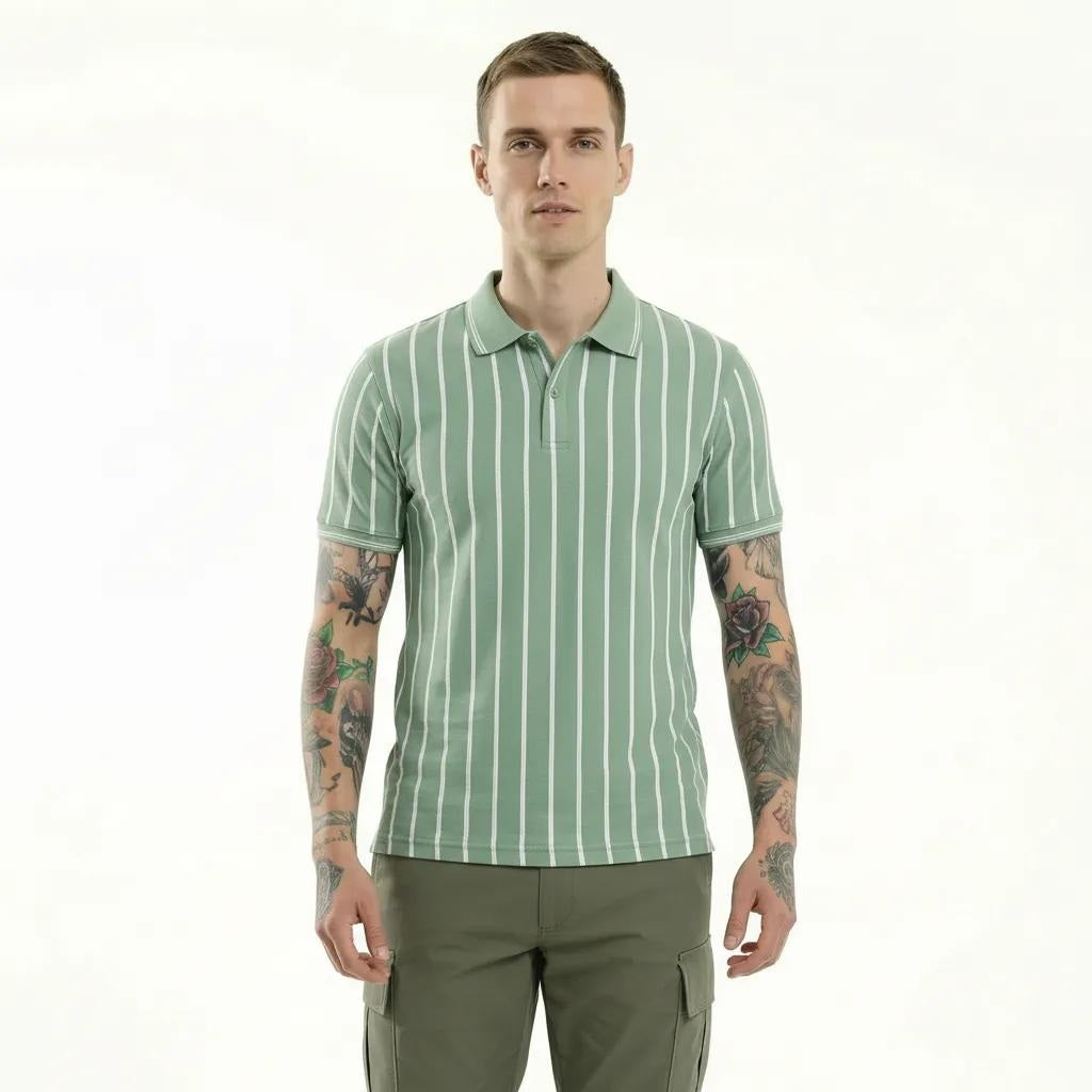 Men Mist Striped Polo Collar T-shirt