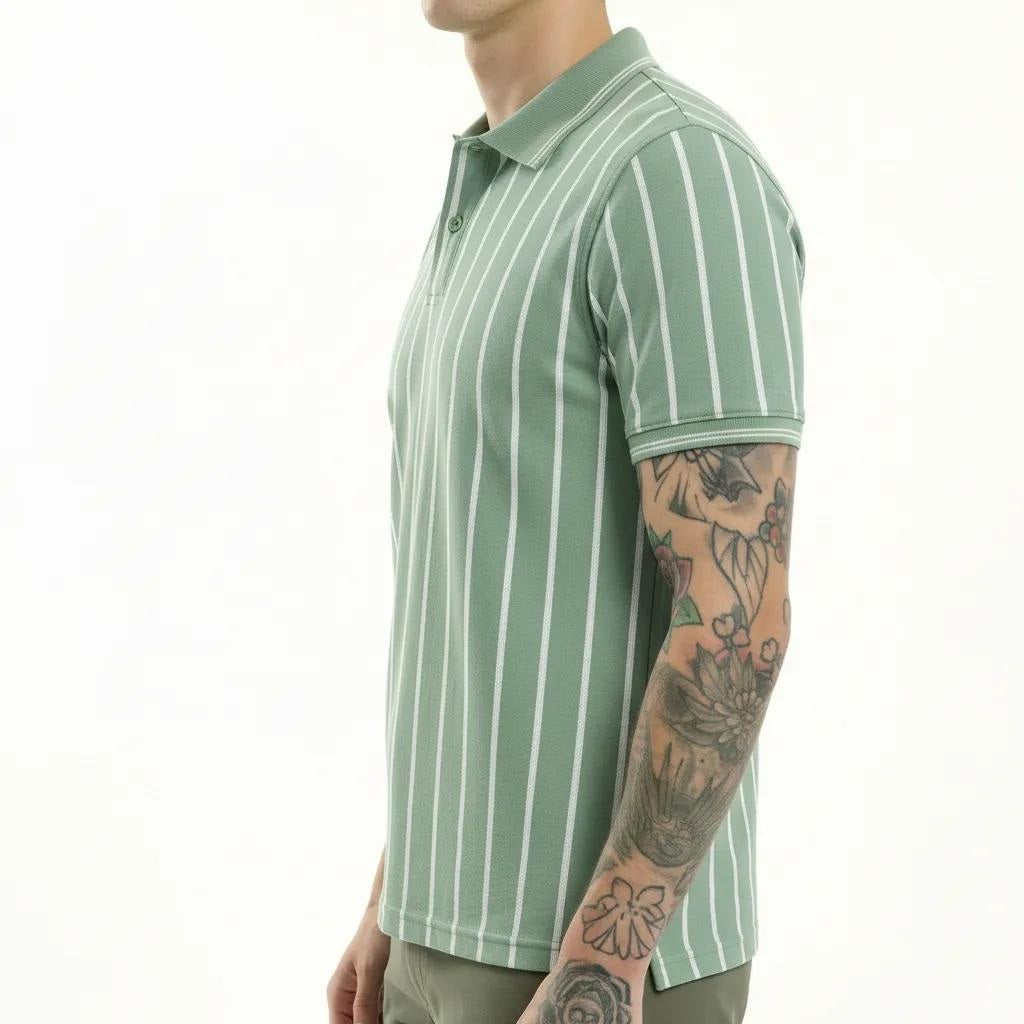 Men Mist Striped Polo Collar T-shirt