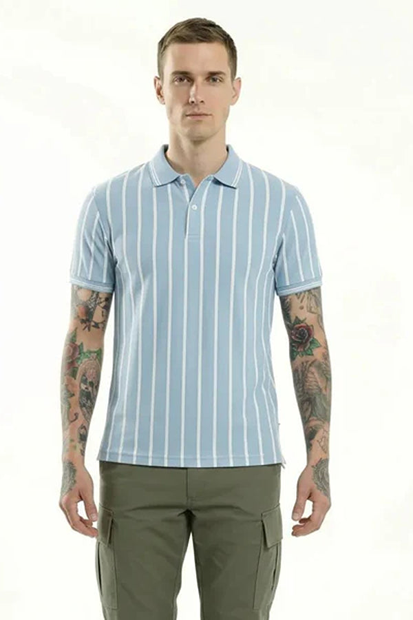 Men Striped Polo Collar T-shirt