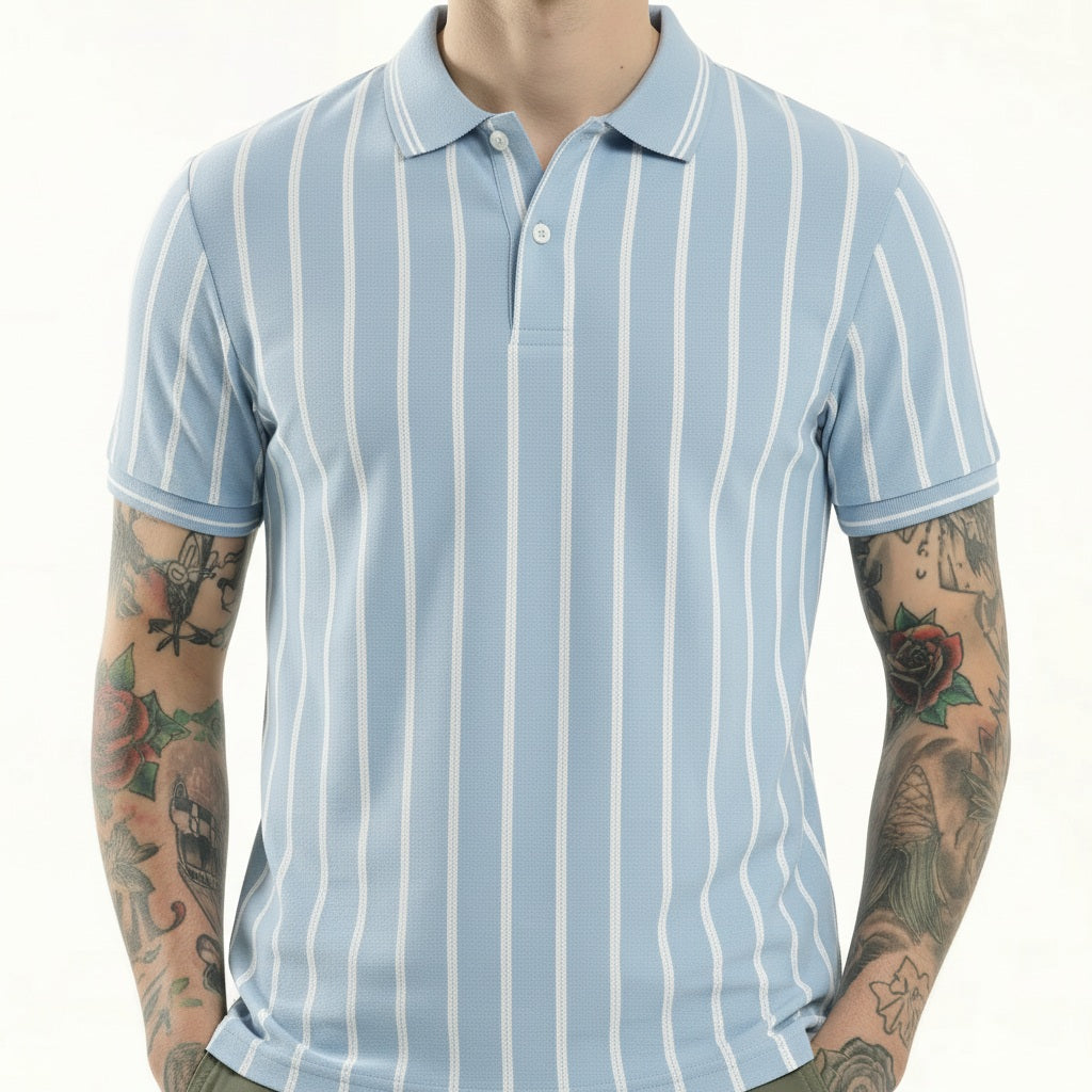 Men Sky Striped Polo Collar T-shirt