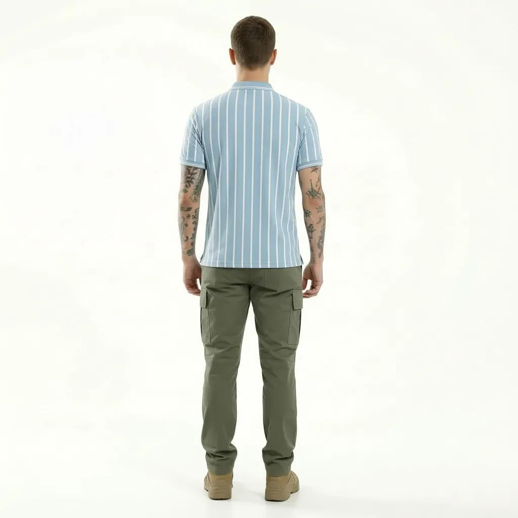 Men Sky Striped Polo Collar T-shirt