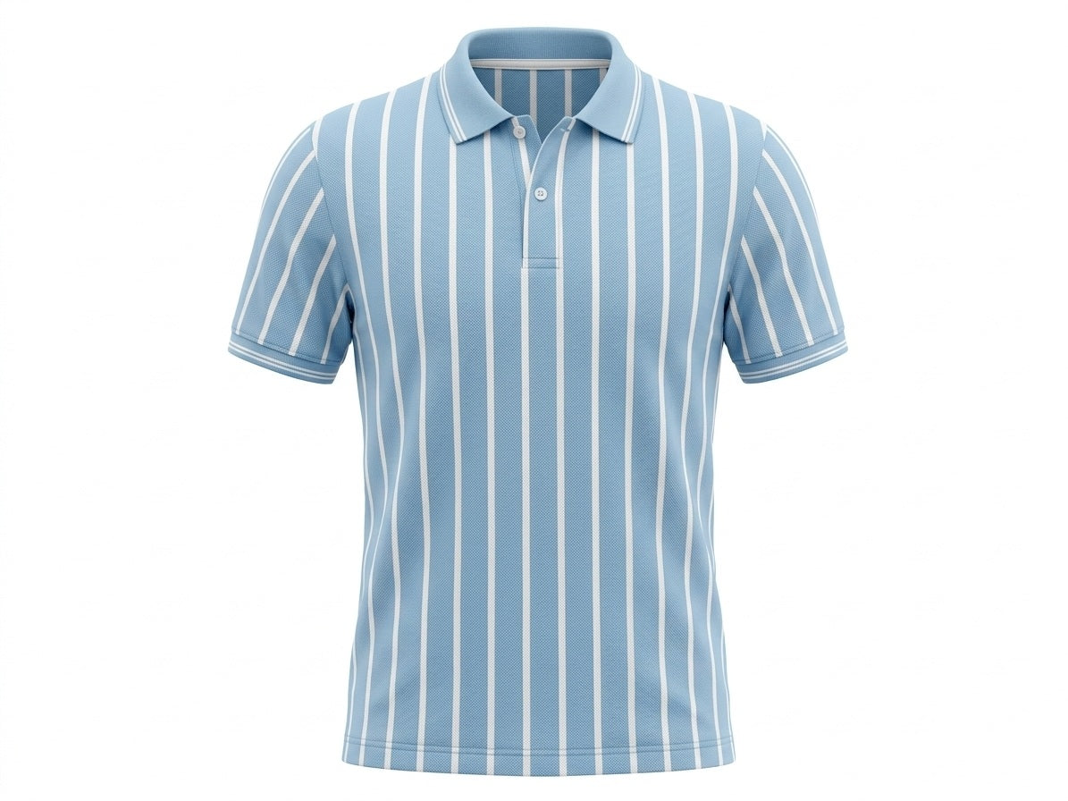 Men Sky Striped Polo Collar T-shirt