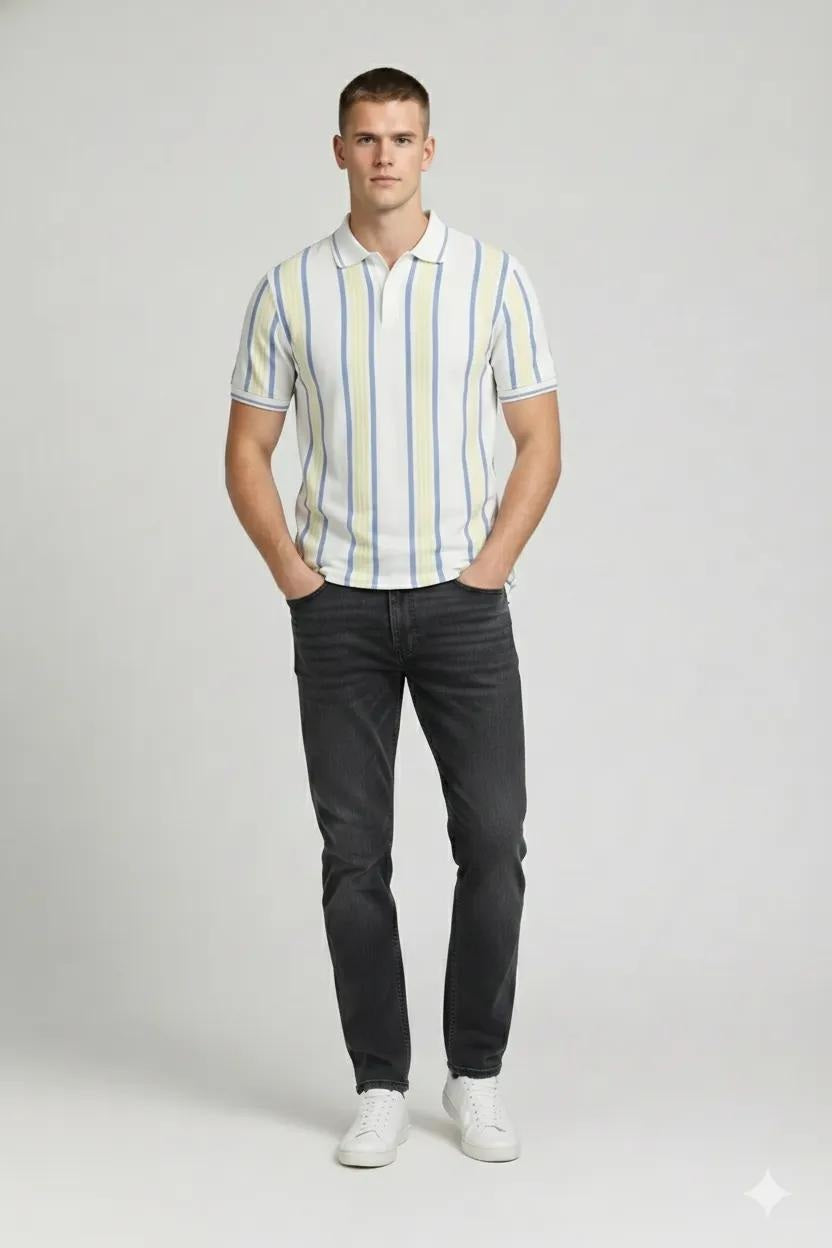 Men Sky Striped Polo Collar T-shirt