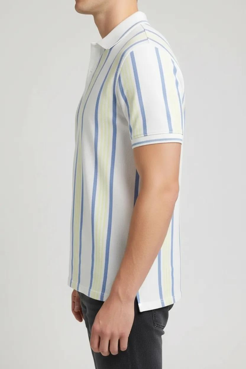 Men Sky Striped Polo Collar T-shirt