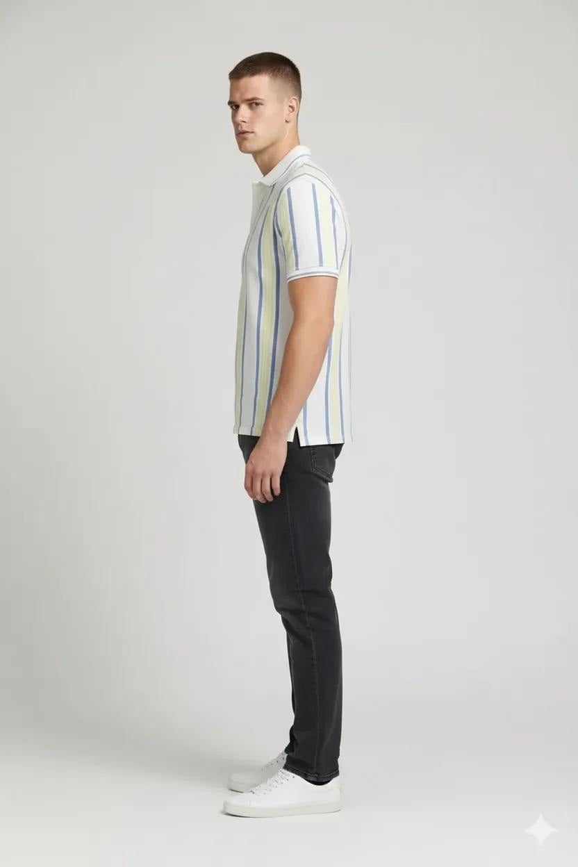 Men Sky Striped Polo Collar T-shirt