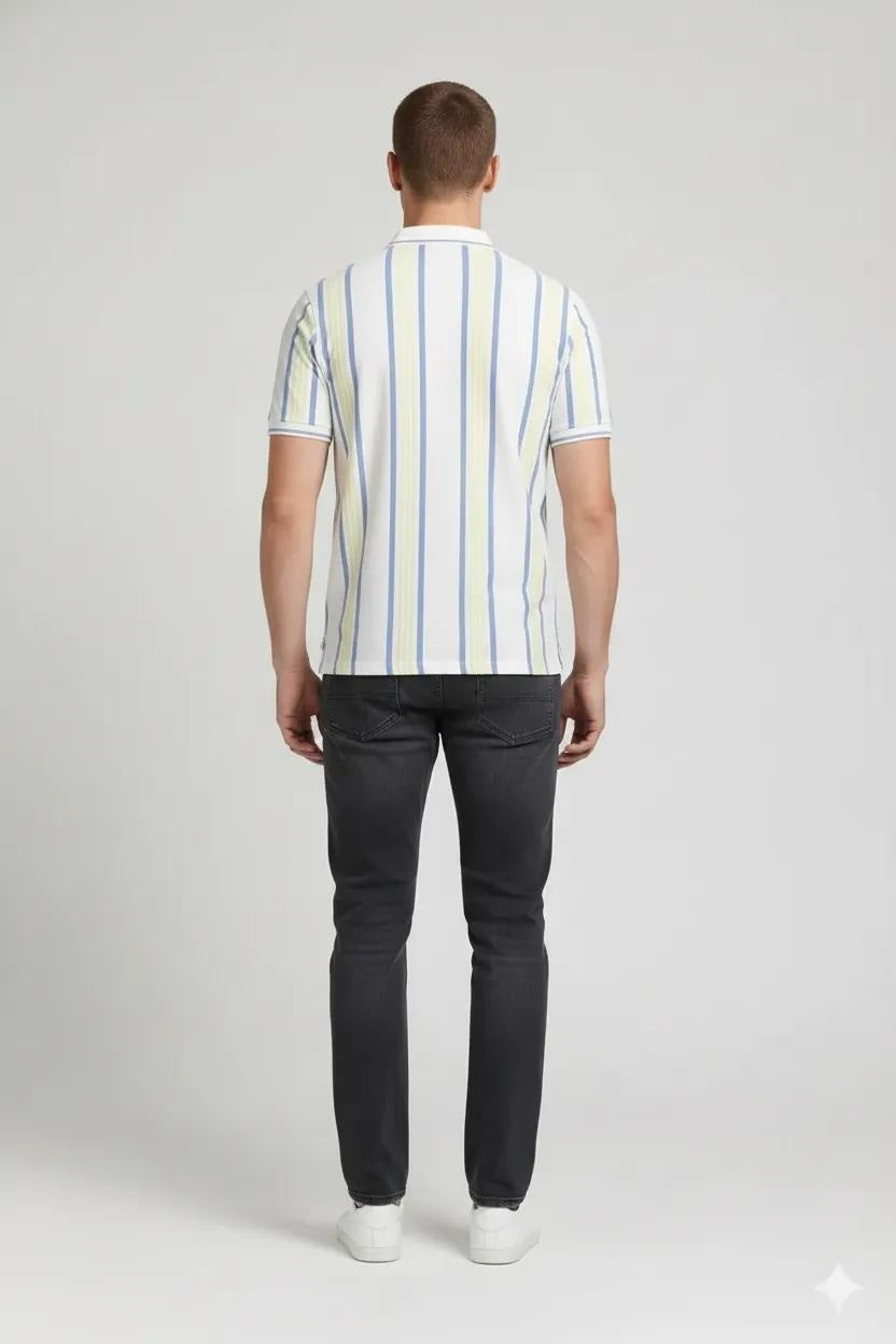 Men Sky Striped Polo Collar T-shirt