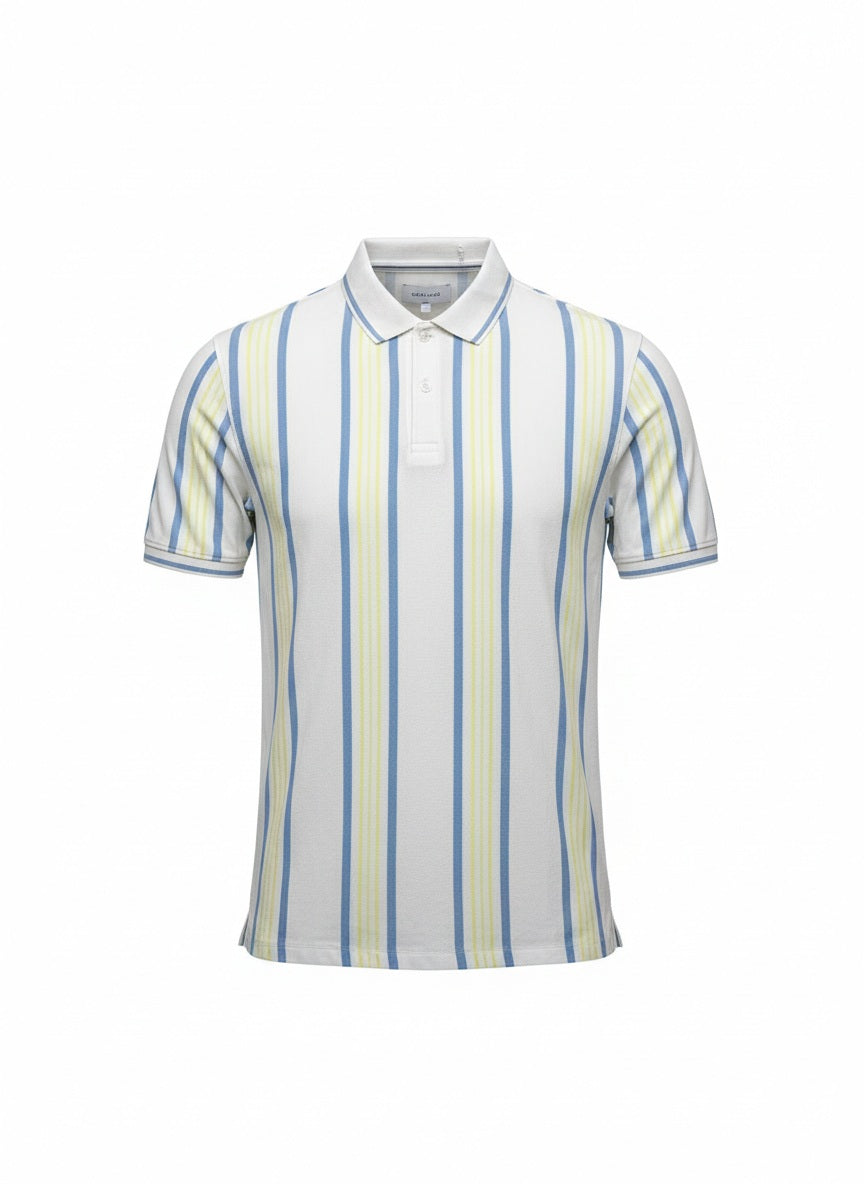 Men Sky Striped Polo Collar T-shirt