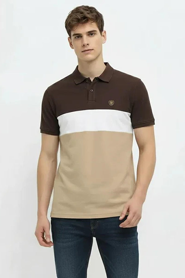 Men Colourblocked Polo Collar Pockets T-shirt
