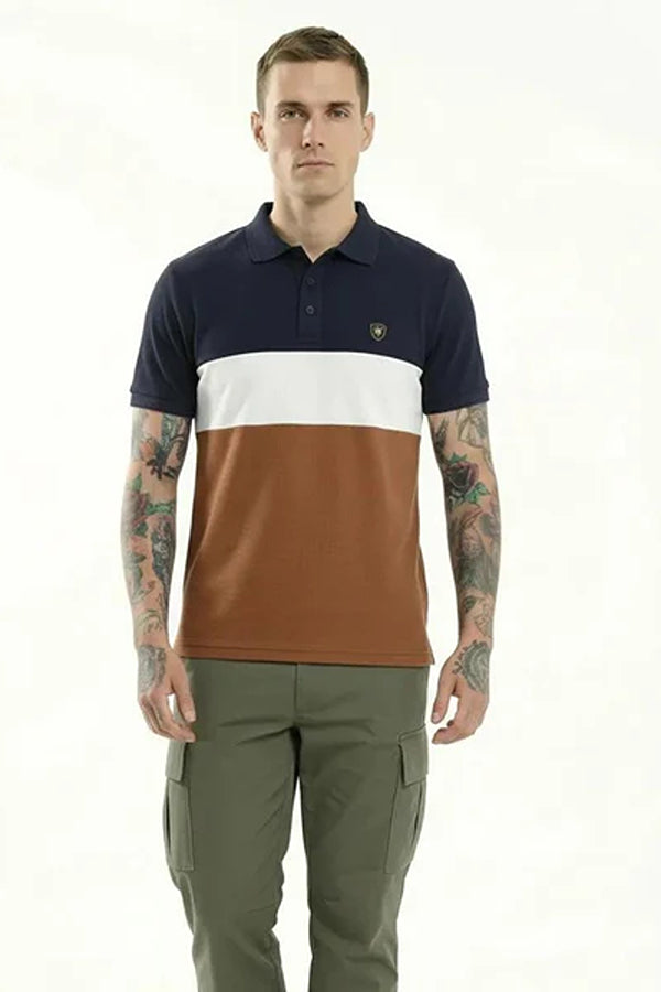 Men Colourblocked Polo Collar T-shirt