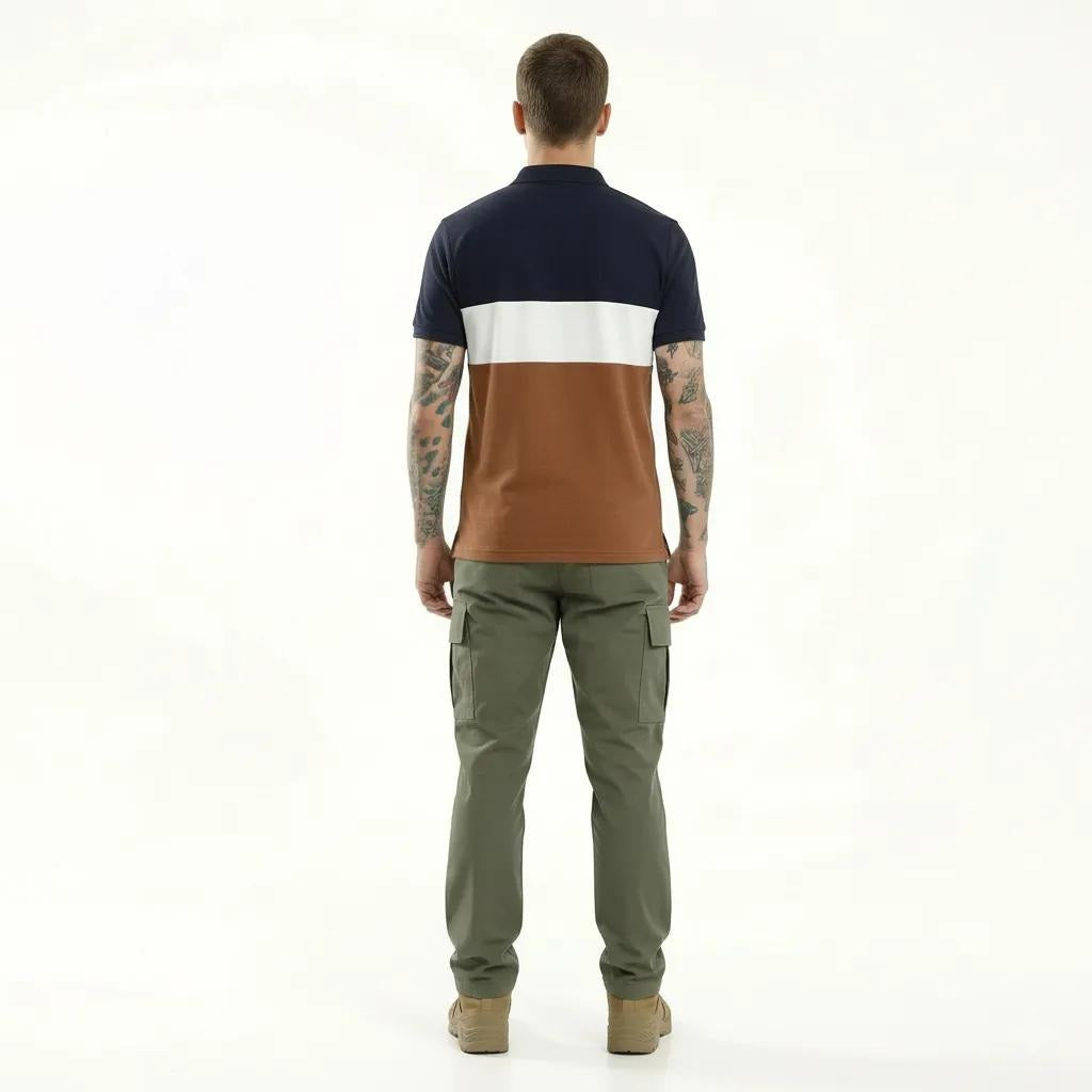 Men Navy Colourblocked Polo Collar T-shirt