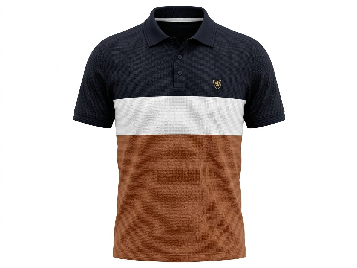 Men Navy Colourblocked Polo Collar T-shirt