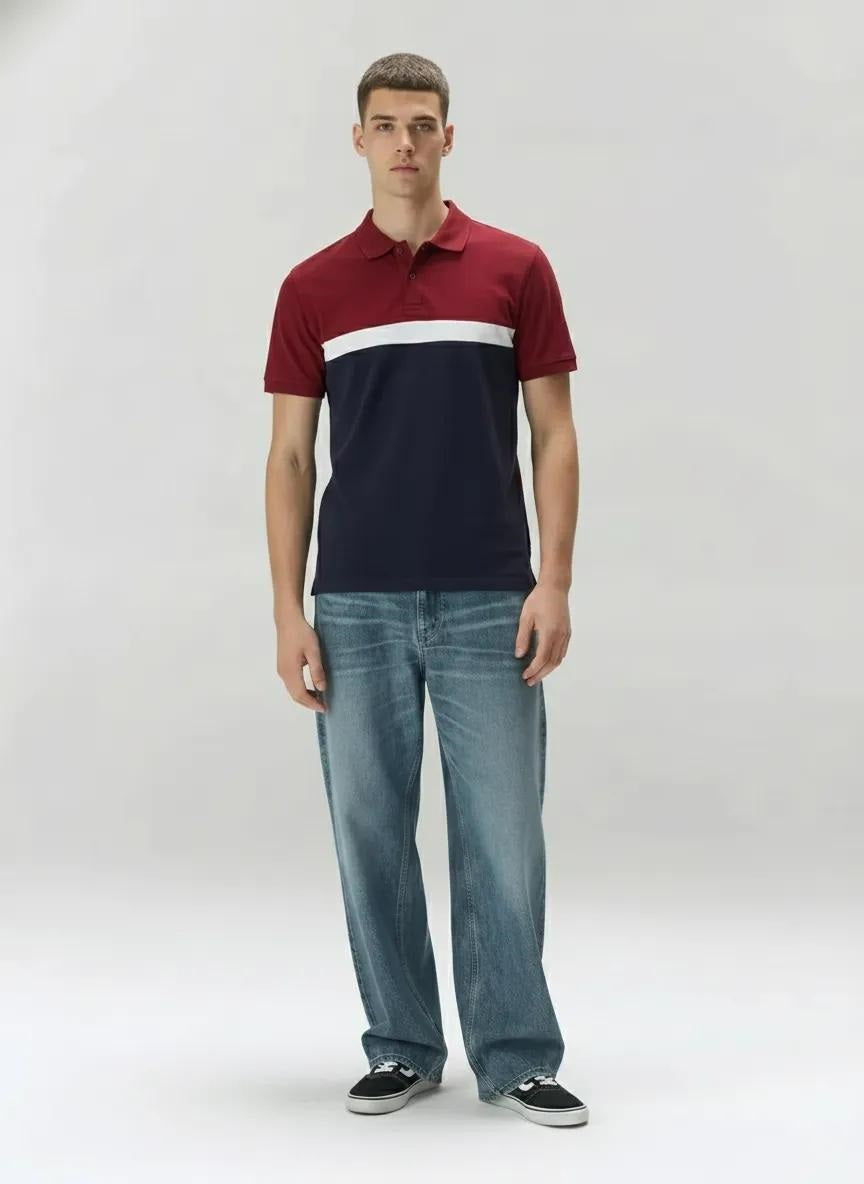 Men Merlot Colourblocked Polo Collar T-shirt