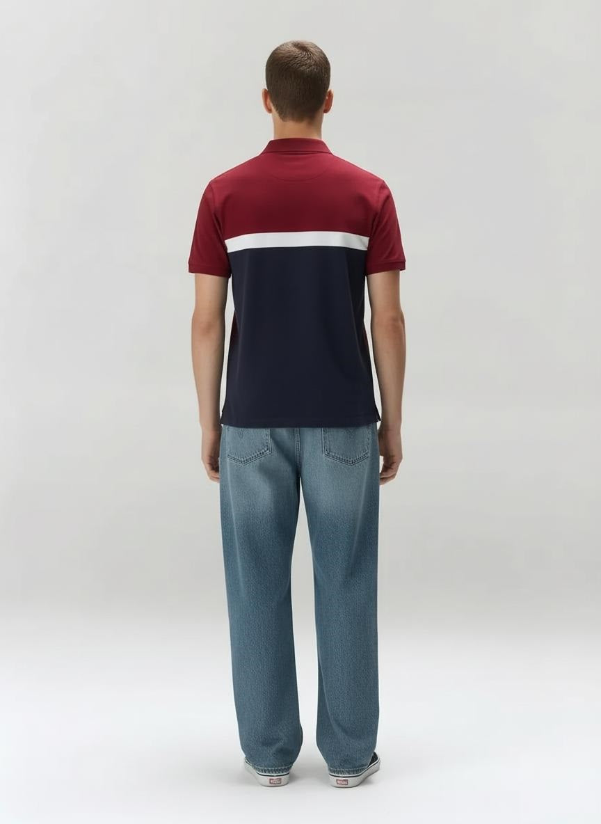 Men Merlot Colourblocked Polo Collar T-shirt