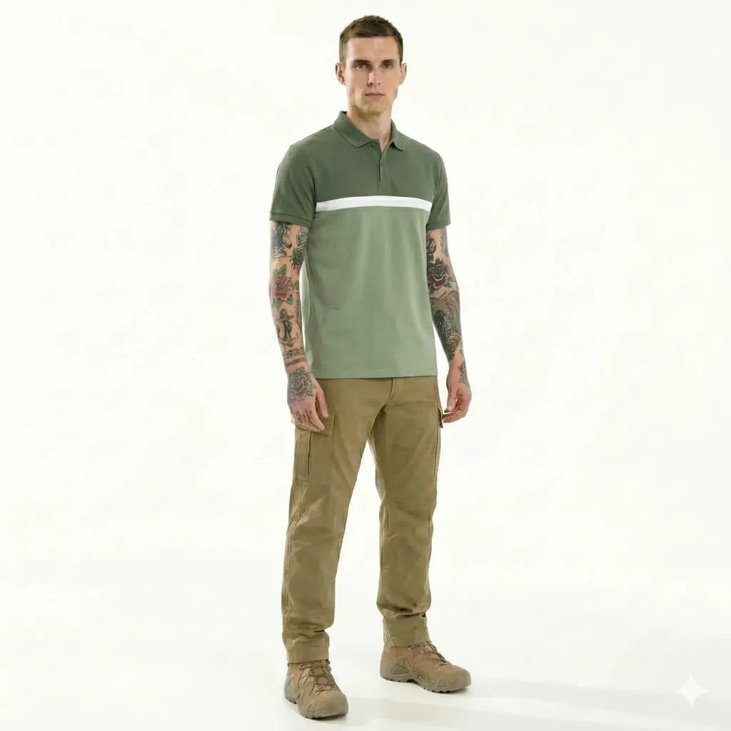 Men Olive Colourblocked Polo Collar T-shirt