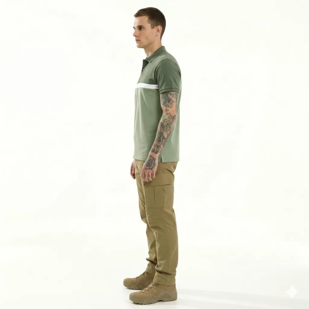 Men Olive Colourblocked Polo Collar T-shirt
